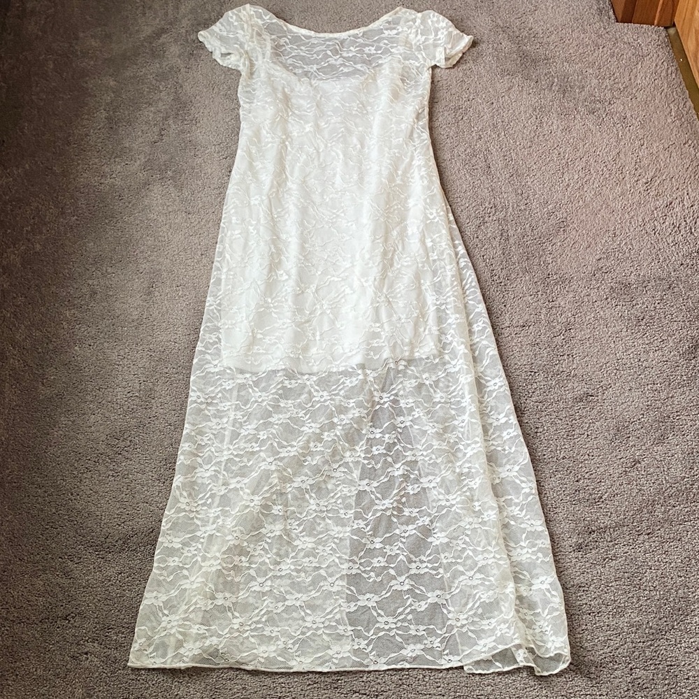 Wild Fable White Floral Lace Maxi Dress Sheer Overlay Cottagecore SIZE S